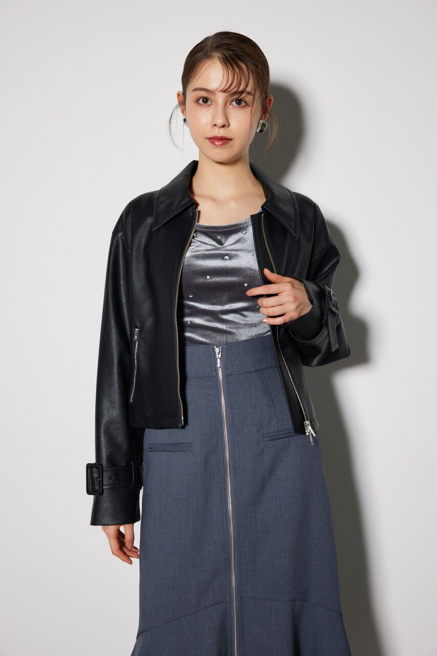 rienda「フェイクレザーショートZIPジャケット」|その他|