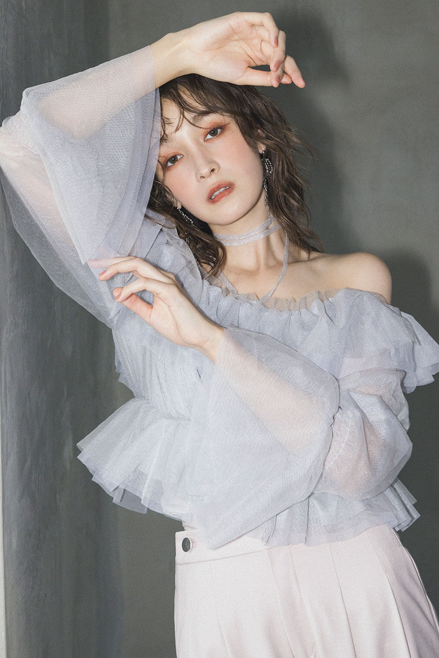 rienda「2WAYギャザーオフショルチュールブラウス」|シャツ・ブラウス|L/GRY1