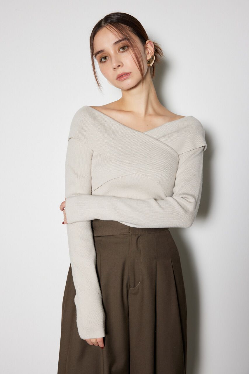 rienda「2WAYショルダーリボンクロス ニット トップス」|ニット・セーター|