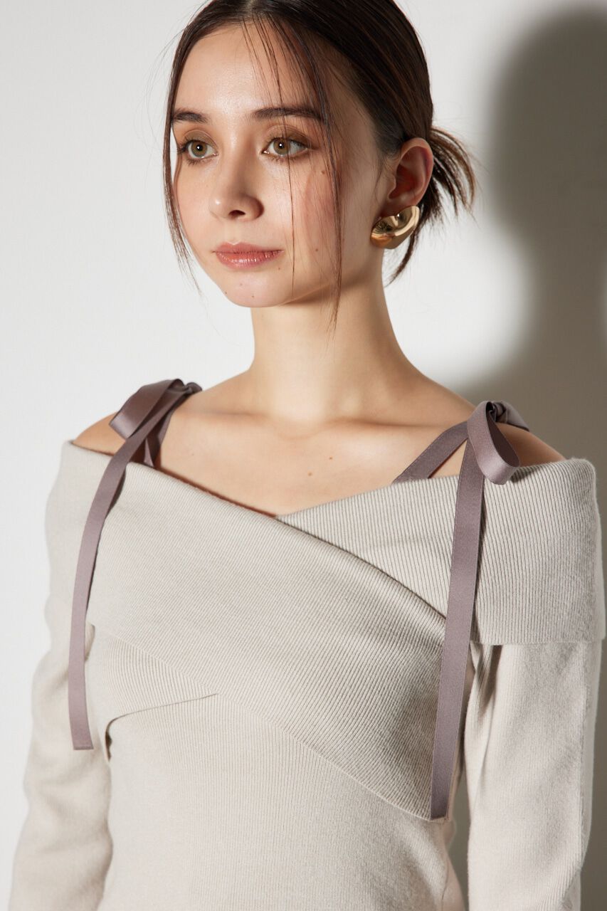 rienda「2WAYショルダーリボンクロス ニット トップス」|ニット・セーター|