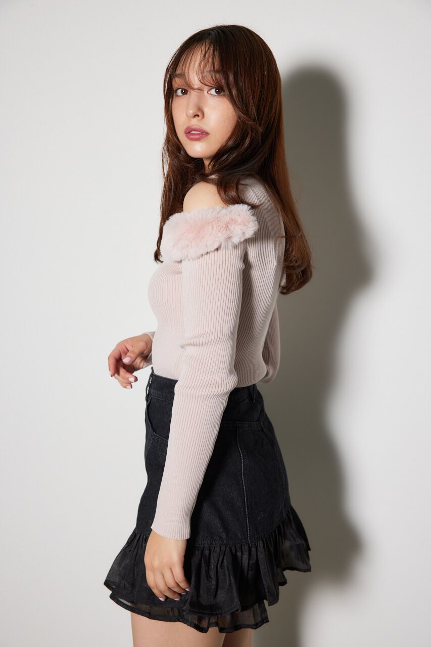 rienda「フェイクファーカッティングニットトップス」|ニット・セーター|