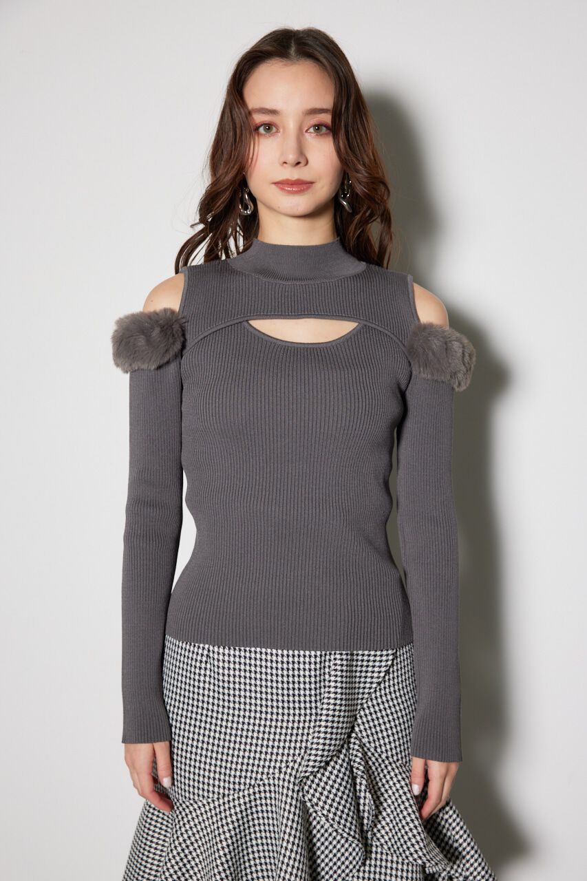 rienda「フェイクファーカッティングニットトップス」|ニット・セーター|