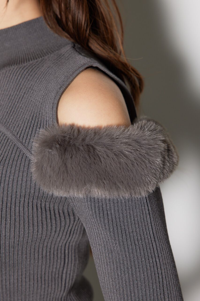 rienda「フェイクファーカッティングニットトップス」|ニット・セーター|