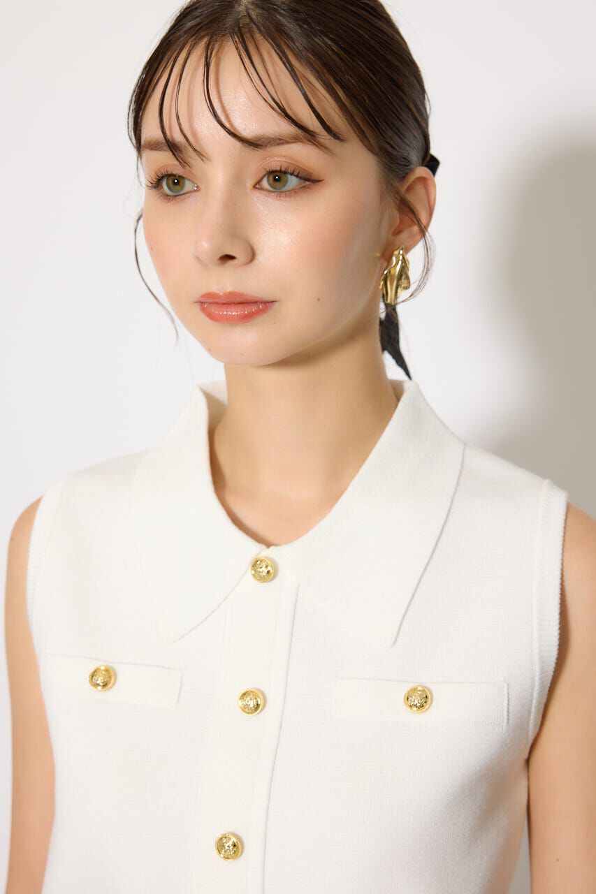 rienda「ノースリゴールドボタンニットトップス」|シャツ・ブラウス|