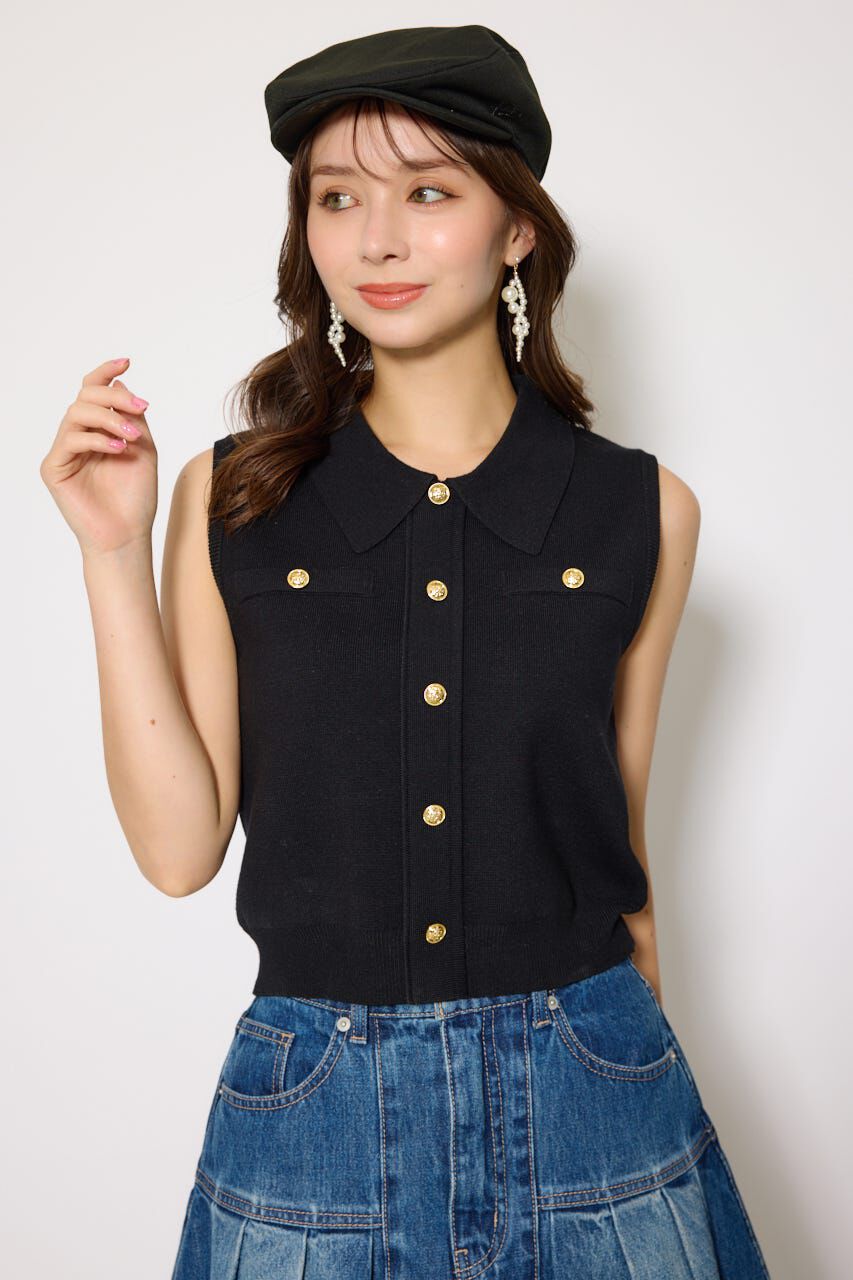 rienda「ノースリゴールドボタンニットトップス」|シャツ・ブラウス|