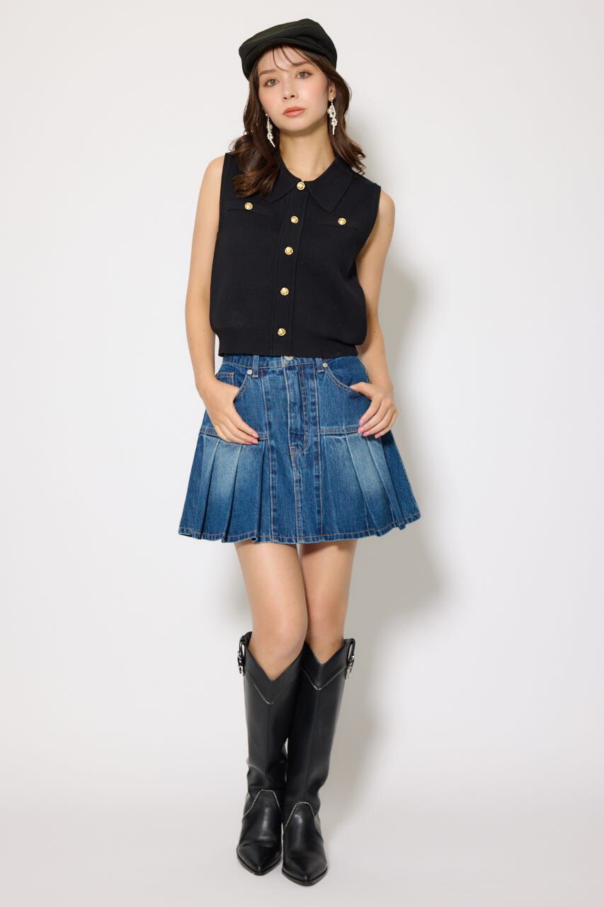 rienda「ノースリゴールドボタンニットトップス」|シャツ・ブラウス|