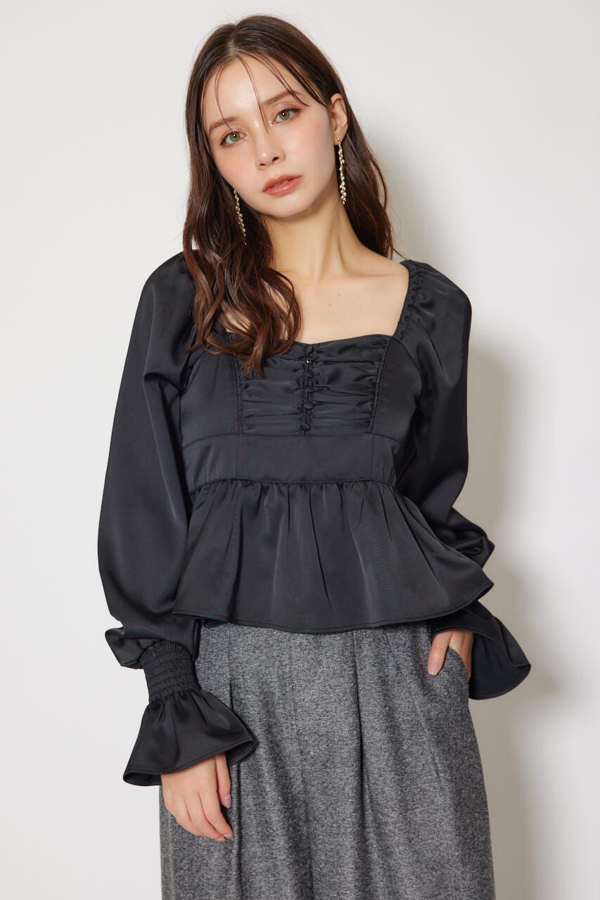 rienda「ギャザーペプラムブラウス」|シャツ・ブラウス|BLK