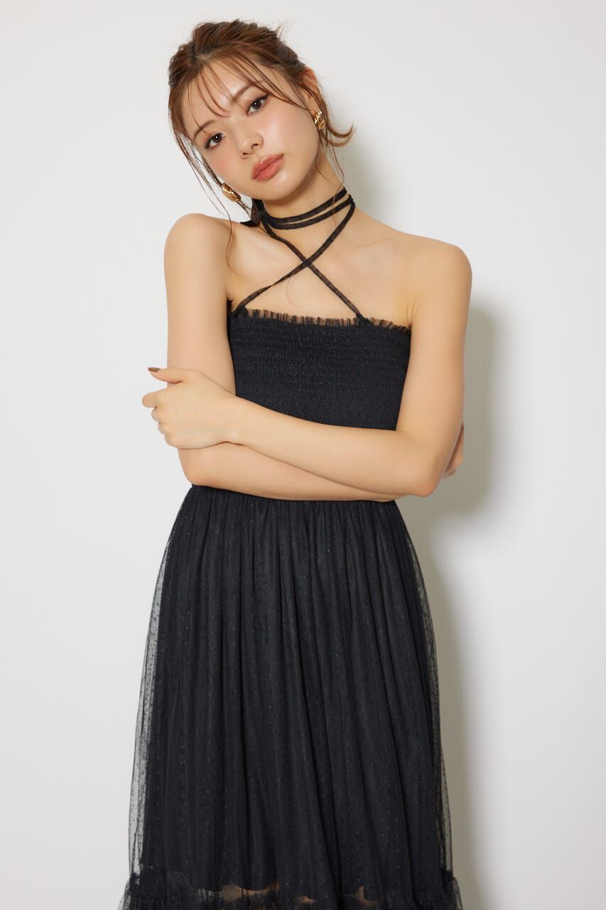 rienda「ニットカーディガンセットドットチュールフレアワンピース」|ワンピース|