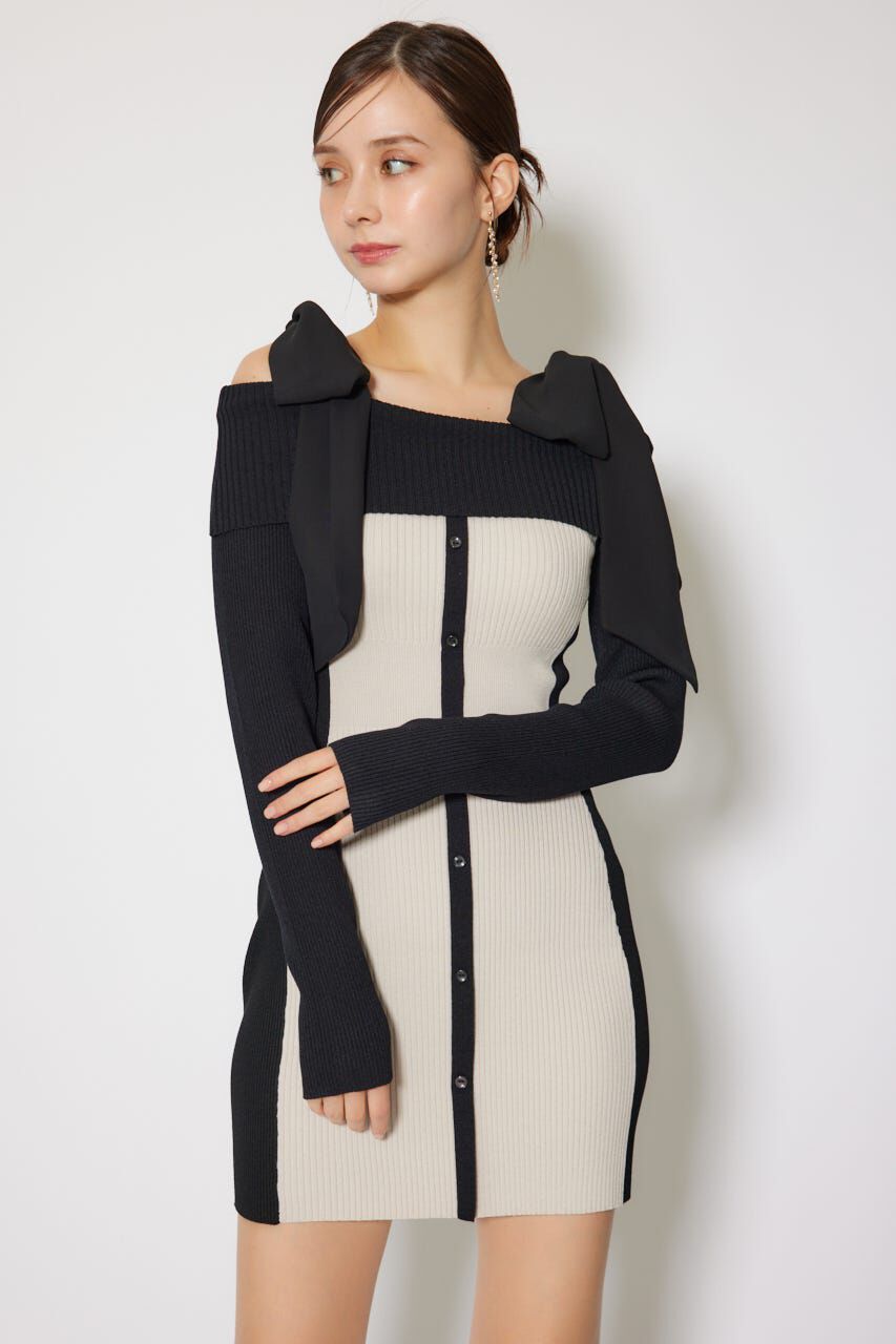 rienda「バイカラーオフショルリボンニットミニワンピース」|ワンピース|