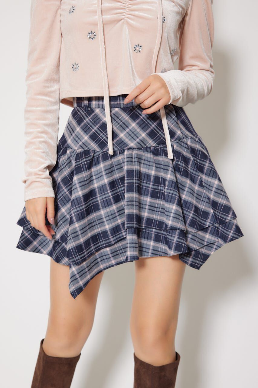 rienda「2WAYアシンメトリーチェックジャストウエストスカート」|スカート|