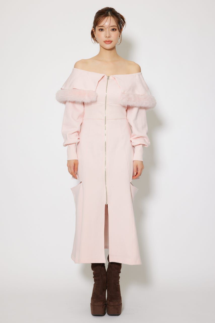 rienda「フェイクファー付きカッティング裏起毛ワンピース」|ワンピース|