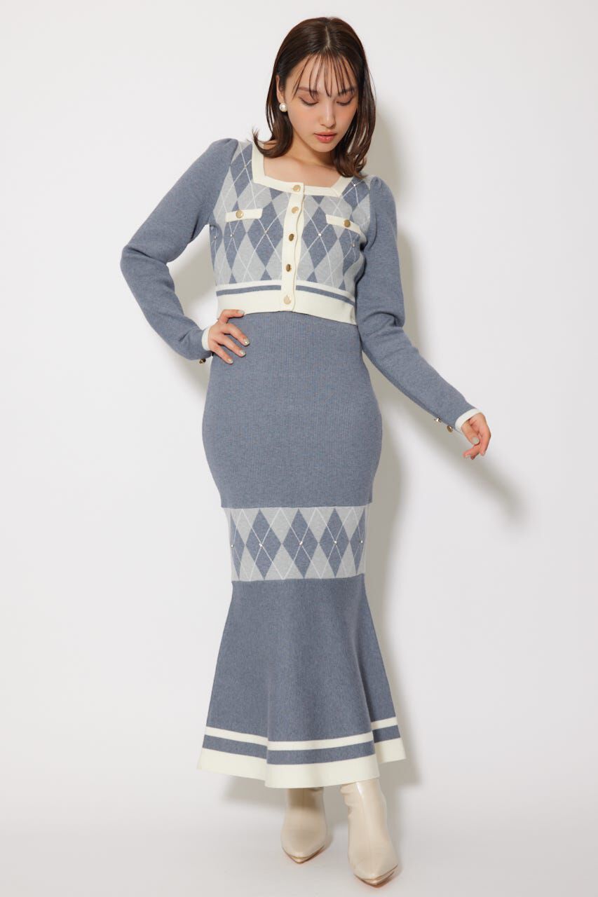 rienda「アーガイルバイカラーカーディガンセットニットワンピース」|ワンピース|