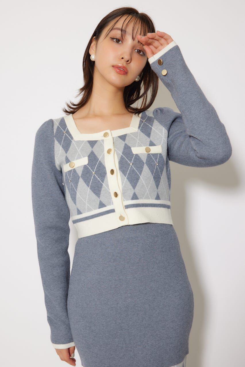 rienda「アーガイルバイカラーカーディガンセットニットワンピース」|ワンピース|