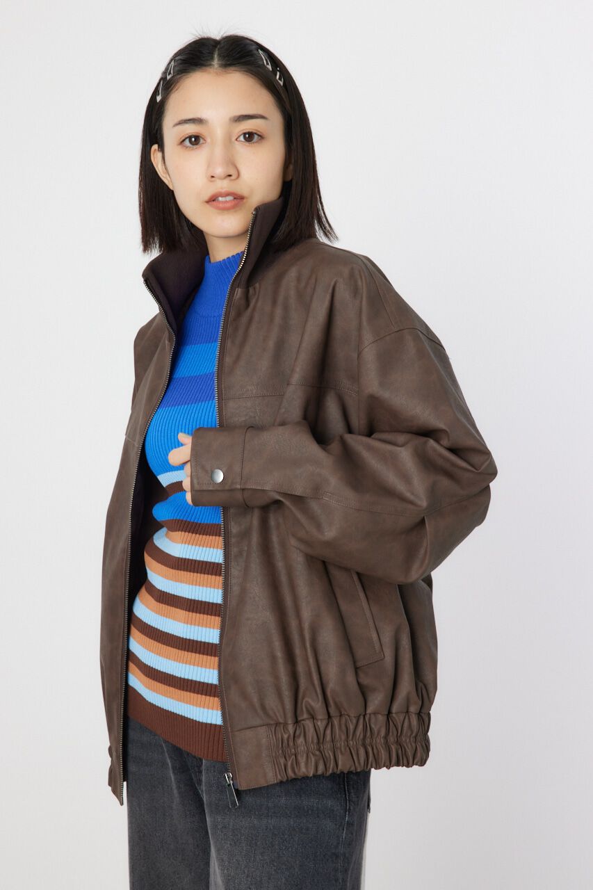 RODEO CROWNS「ヴィンテージFレザーハイネックリブブルゾン」|ブルゾン・スタジャン|