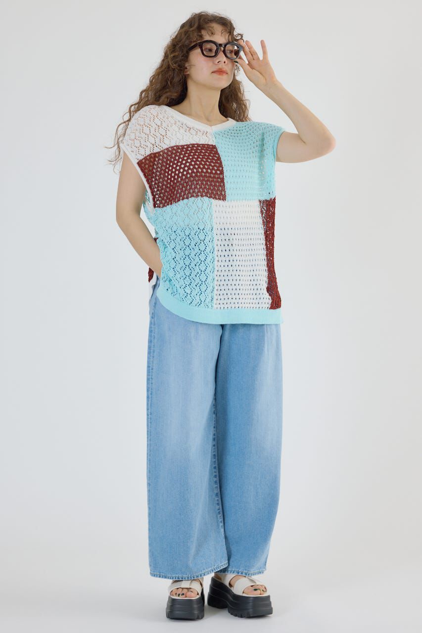 RODEO CROWNS「2WAY パッチワークニットベスト」|タンクトップ|