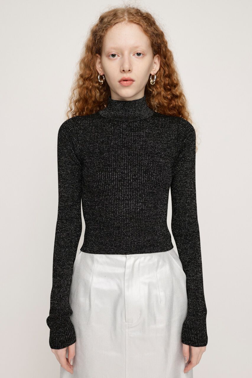 SLY「SHINY CROPPED KNIT トップス」|ニット・セーター|BLK