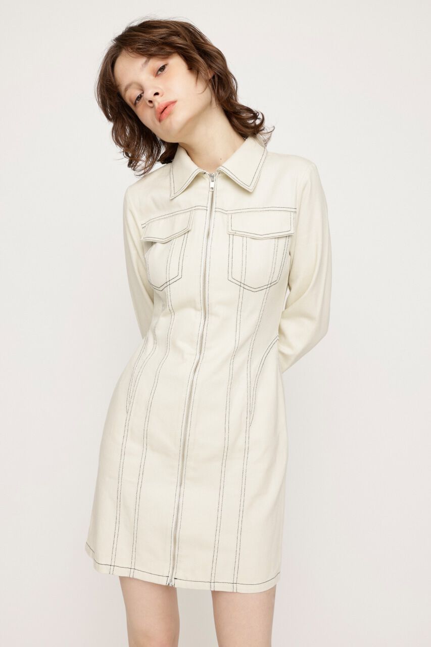 SLY「FRONT ZIP DENIM DETAIL ショートワンピース」|ワンピース|