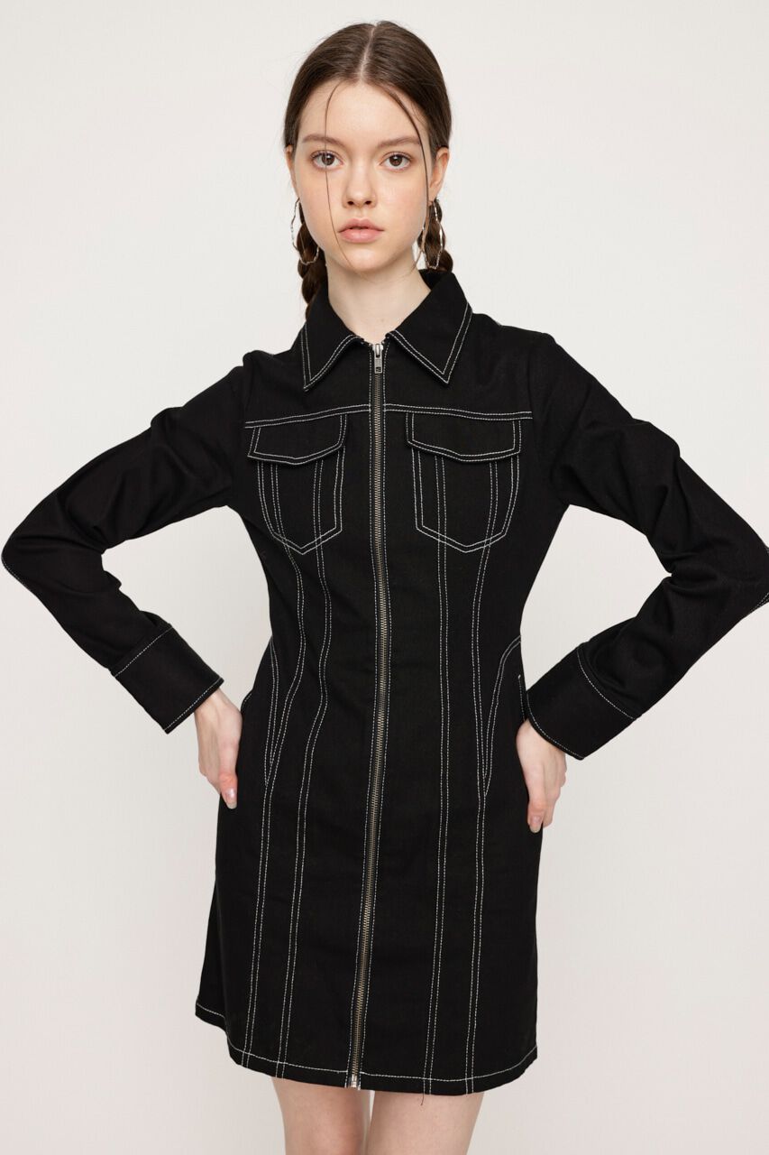 SLY「FRONT ZIP DENIM DETAIL ショートワンピース」|ワンピース|