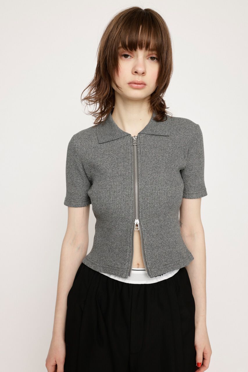 SLY「FRONT ZIP CUT RIB トップス」|Tシャツ・カットソー|