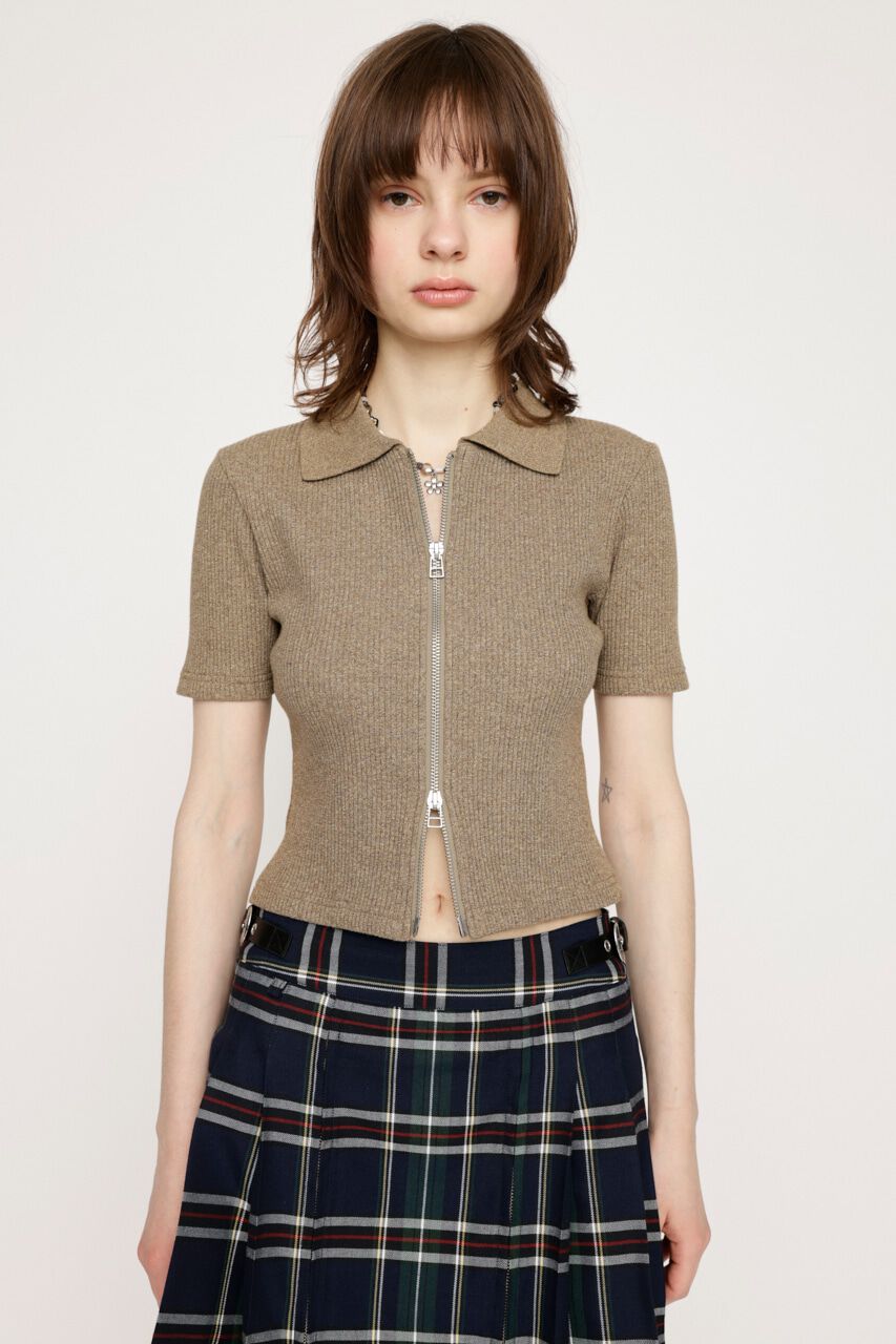 SLY「FRONT ZIP CUT RIB トップス」|Tシャツ・カットソー|M/BRN7
