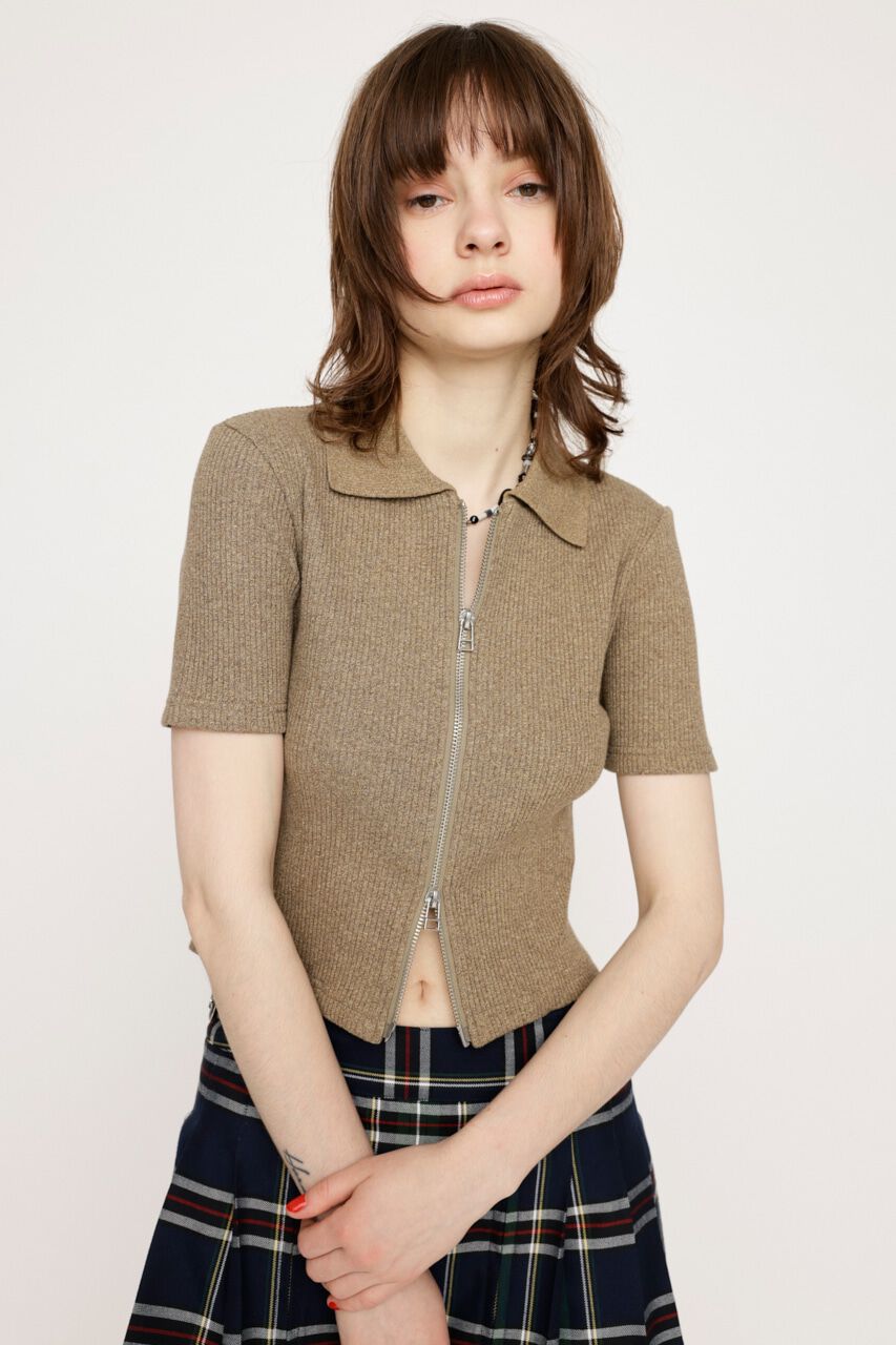 SLY「FRONT ZIP CUT RIB トップス」|Tシャツ・カットソー|