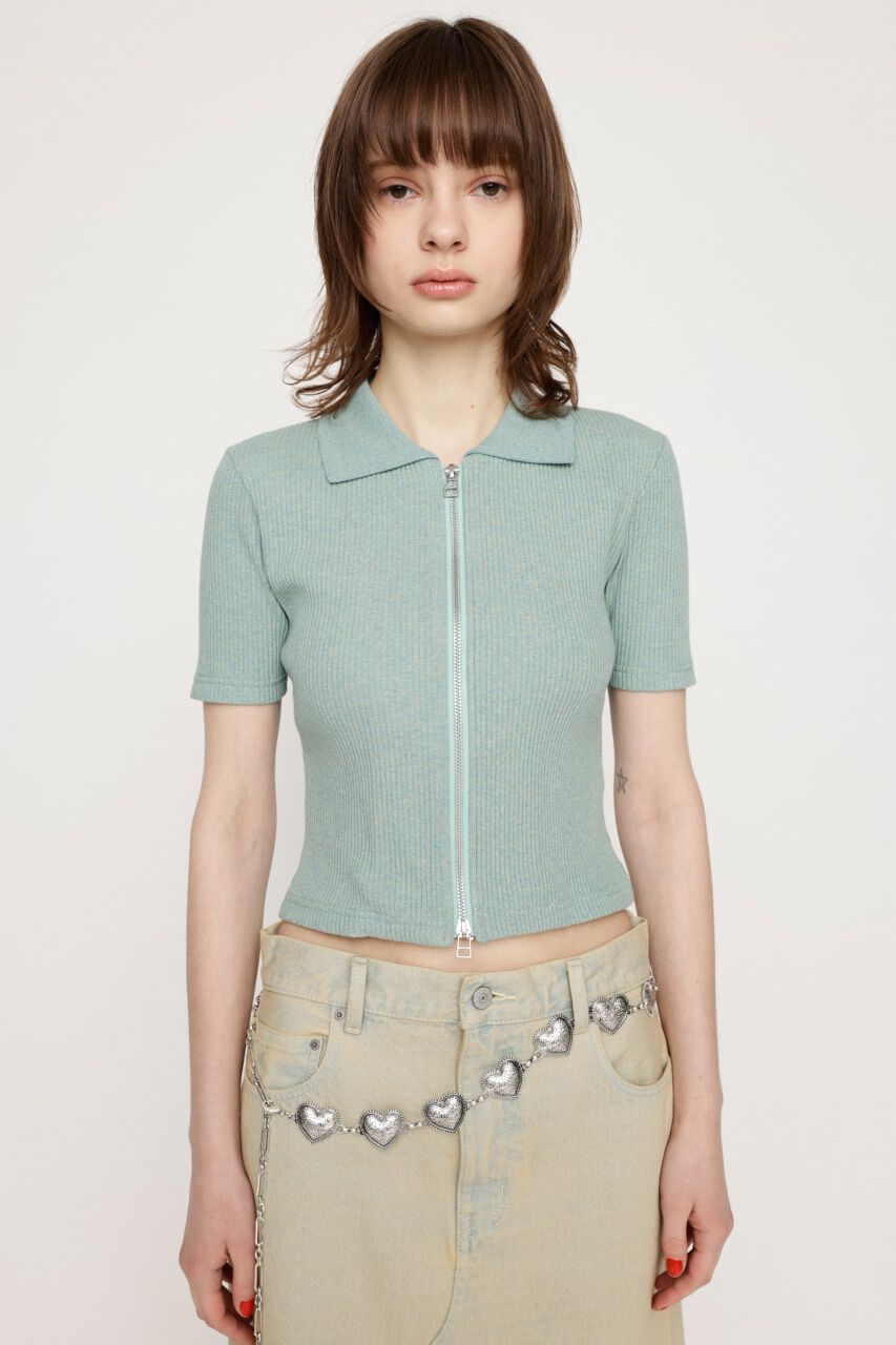 SLY「FRONT ZIP CUT RIB トップス」|Tシャツ・カットソー|