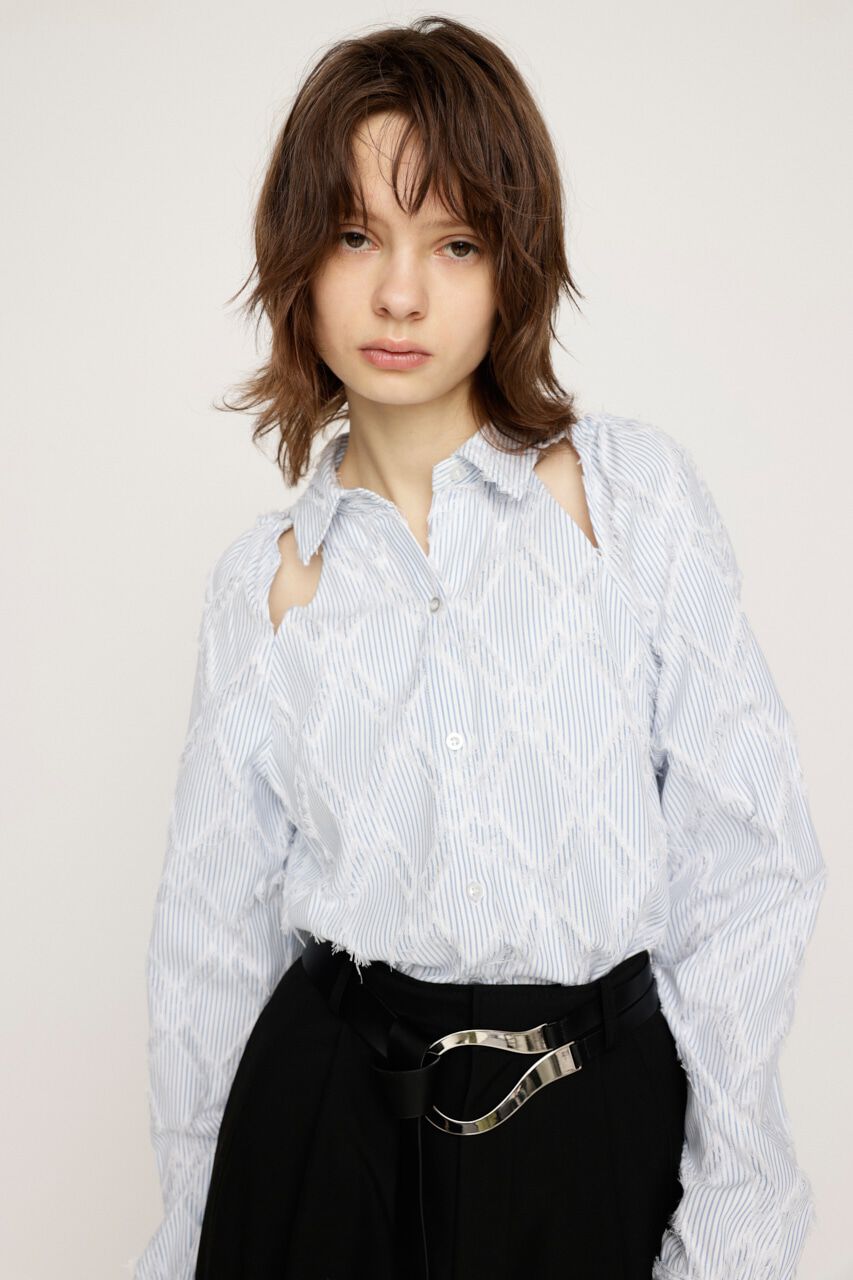 SLY「SHOULDER CUT FRINGE シャツ」|シャツ・ブラウス|L/BLU1
