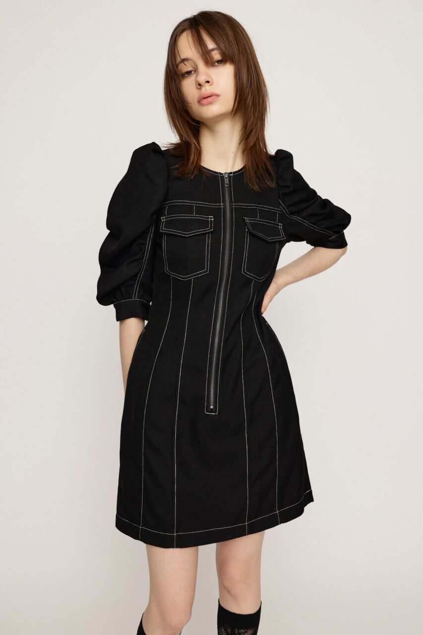 SLY「GATHER SLEEVE ZIP ショートワンピース」|ワンピース|