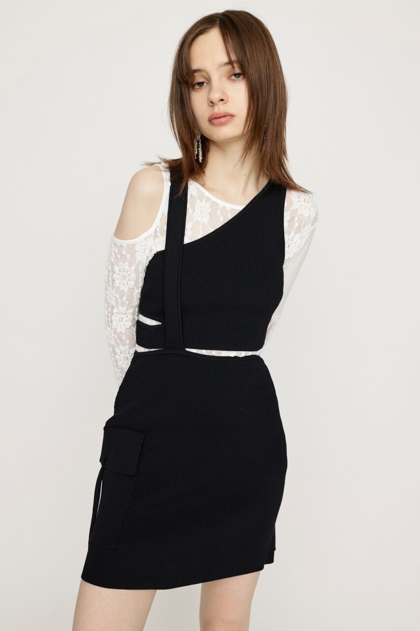 SLY「ASYMMETRY LAYER KNIT ショートワンピース」|ワンピース|BLK