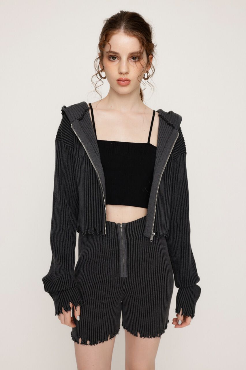 SLY「CRUSH KNIT HOODIE」|カーディガン|