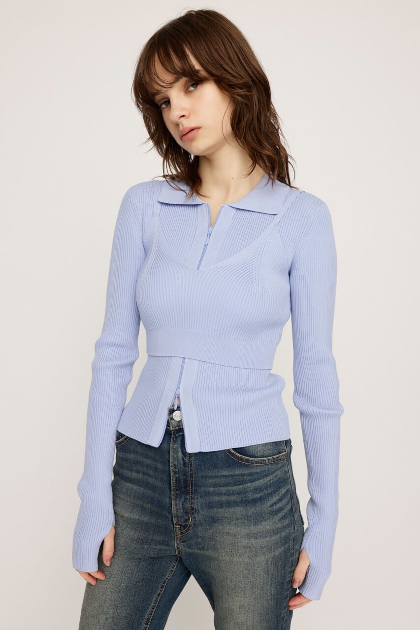 SLY「FRONT ZIP HG 2P トップス」|ニット・セーター|L/BLU1