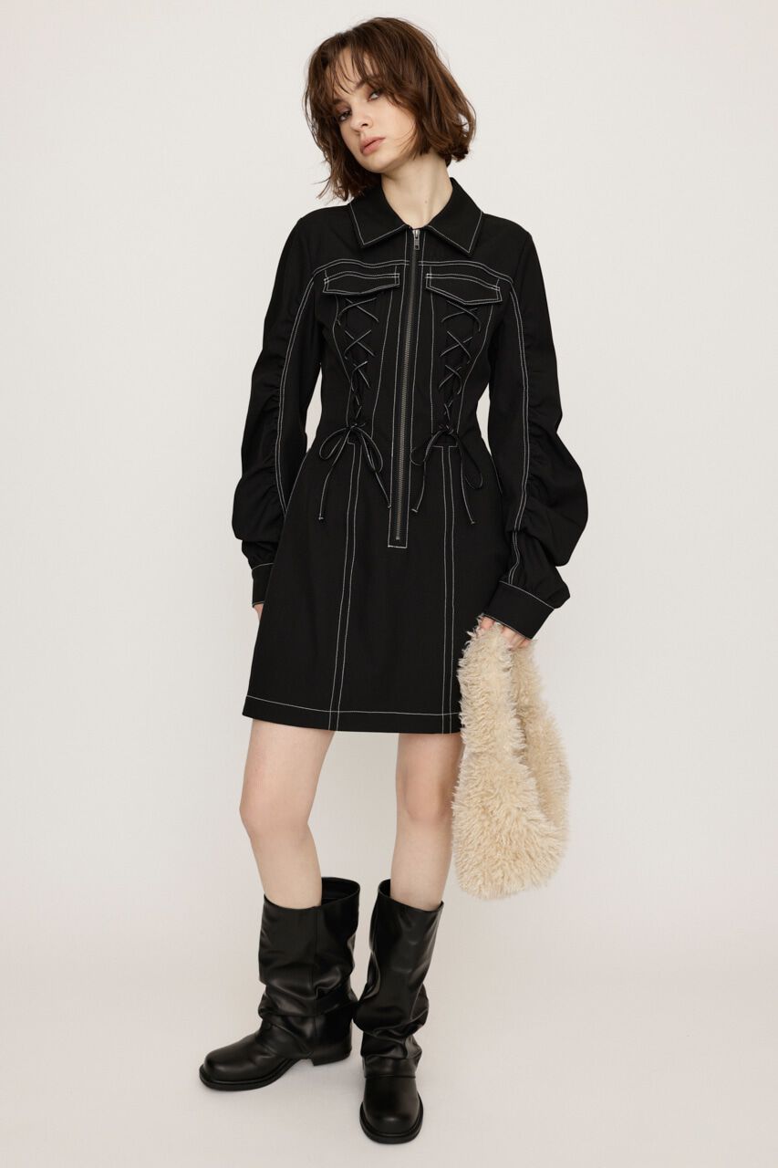 SLY「LACE UP GATHER ショートワンピース」|ワンピース|