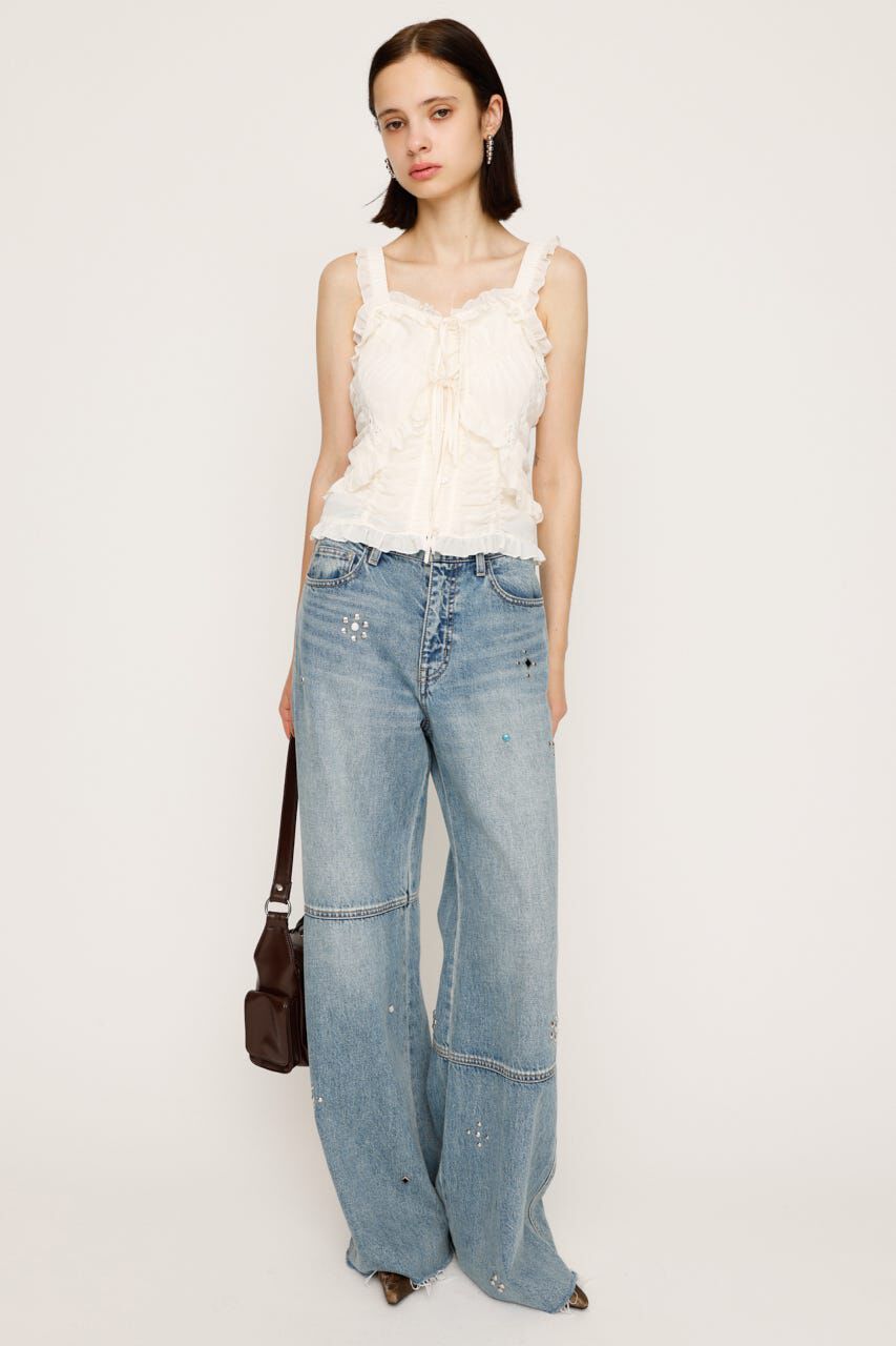 SLY「STUDS SEAM DESIGN FLARE PT-B」|デニム|