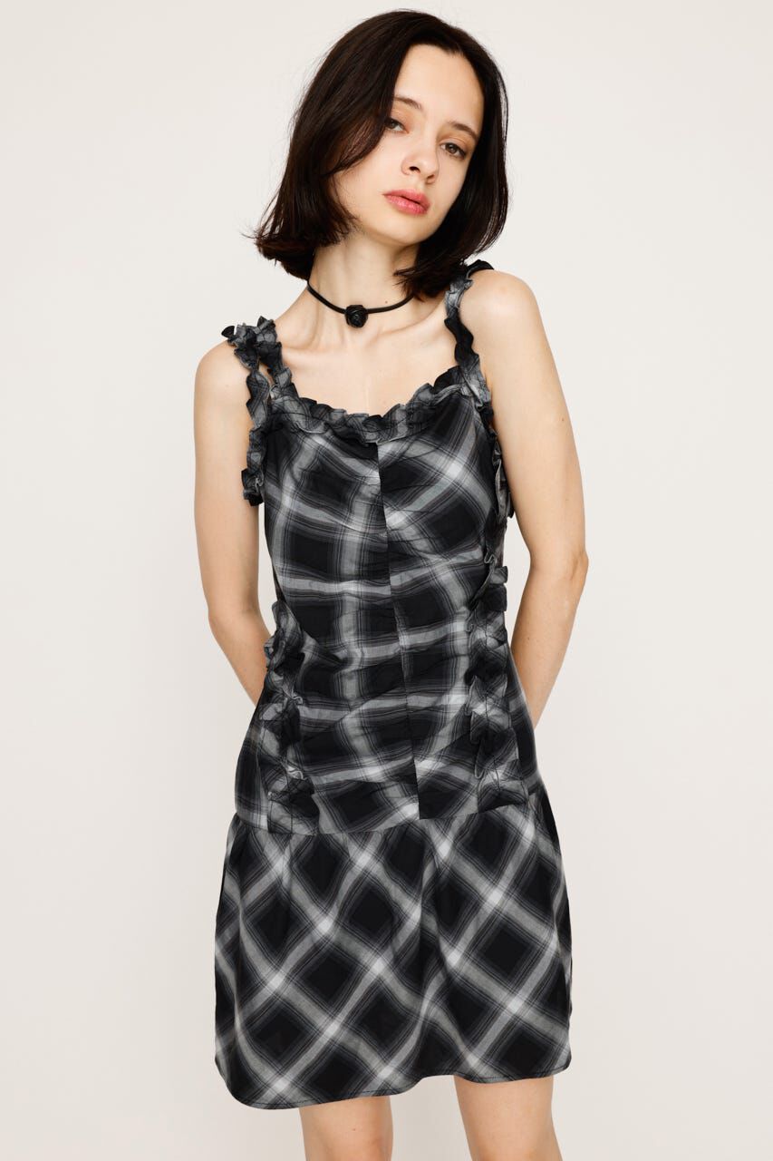 SLY「CHECK FRILL ショートワンピース」|ワンピース|M/BLK7