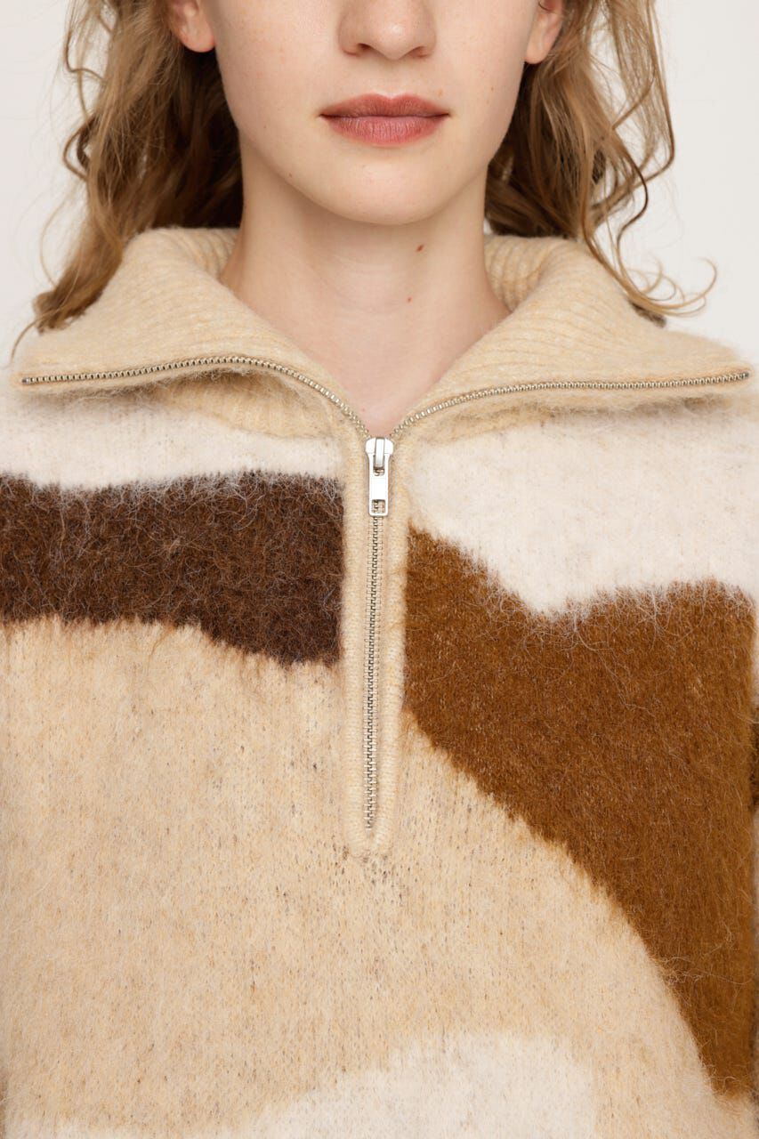 SLY「FRONT ZIP MARBLE KNIT トップス」|ニット・セーター|