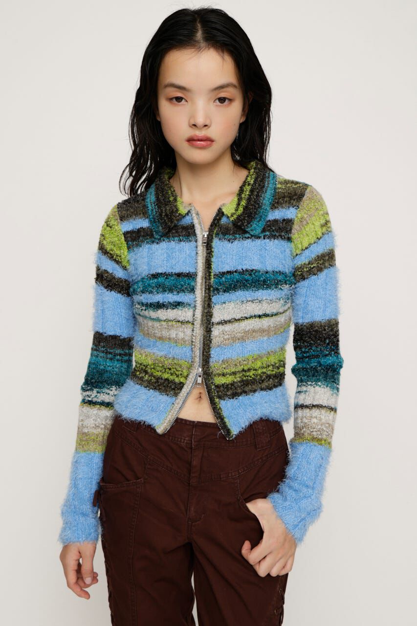 SLY「SHAGGY MIX FRONT ZIP トップス」|ニット・セーター|M/BLU7