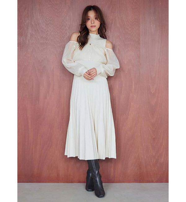 MERCURYDUO「異素材ドッキングプリーツフレアニットワピース」|ワンピース|