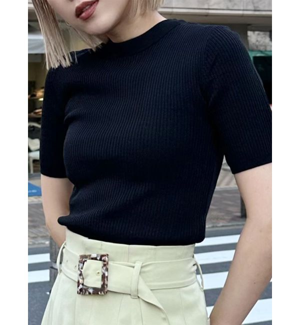 MURUA「ハーフスリーブタイトリブニット」|ニット・セーター|ブラック