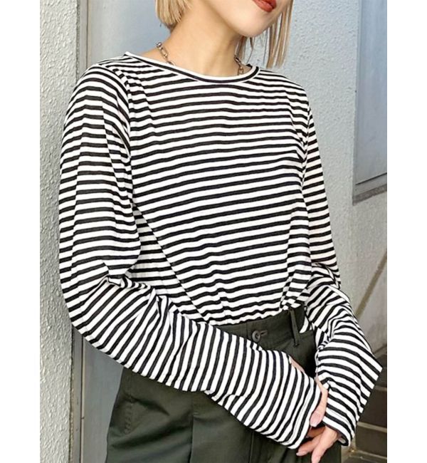 MURUA「ボーダーサムホールトップス【WEB限定】【Tシャツ】」|Tシャツ・カットソー|ブラック