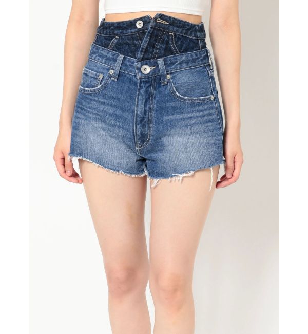 GYDA「REMAKEライク2WAYダブルウエストデニムショートパンツ」|デニム|