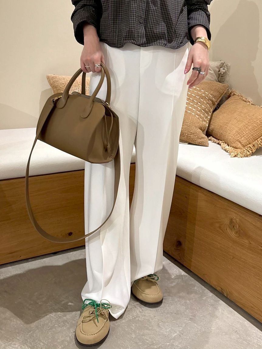 Mila Owen「リネンライクセンタープレスワイドイージーパンツ」|チノ|WHT