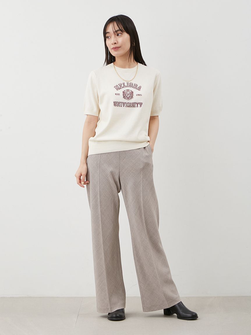 Mila Owen「リネンライクセンタープレスワイドイージーパンツ」|チノ|