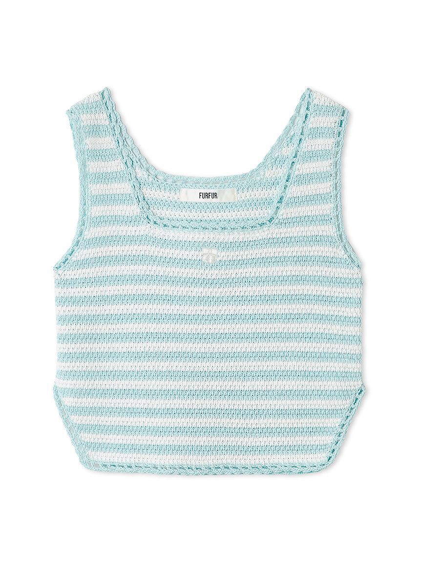 FURFUR「リボン刺繍ノースリーブボーダーニットトップス」|ニット・セーター|