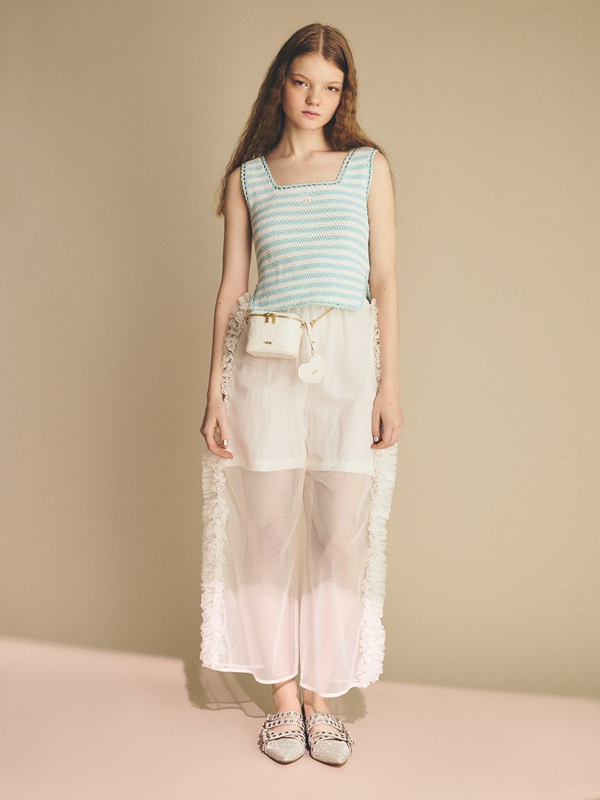 FURFUR「リボン刺繍ノースリーブボーダーニットトップス」|ニット・セーター|