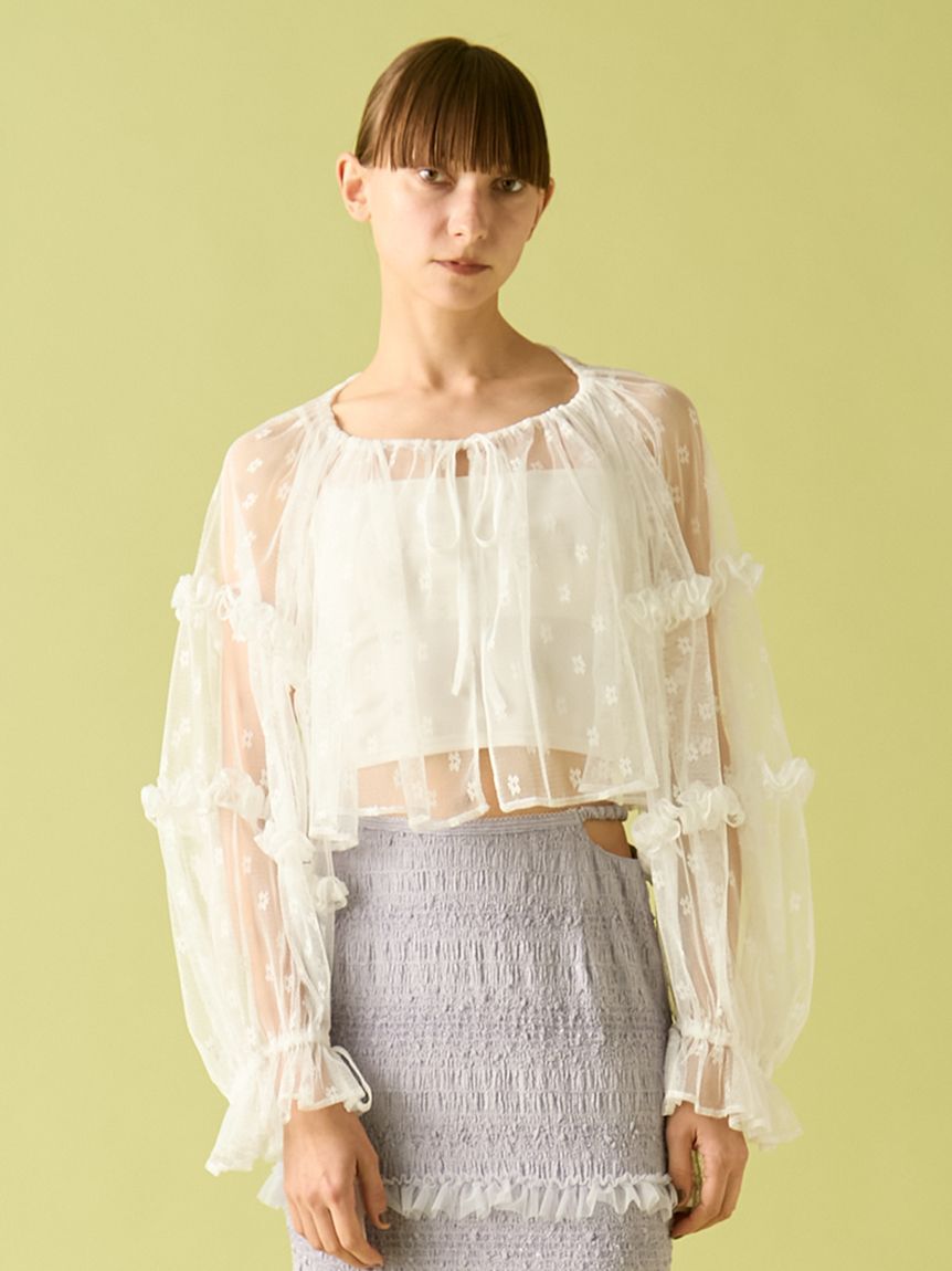 FURFUR「チュールフリルボレロ」|カーディガン|WHT