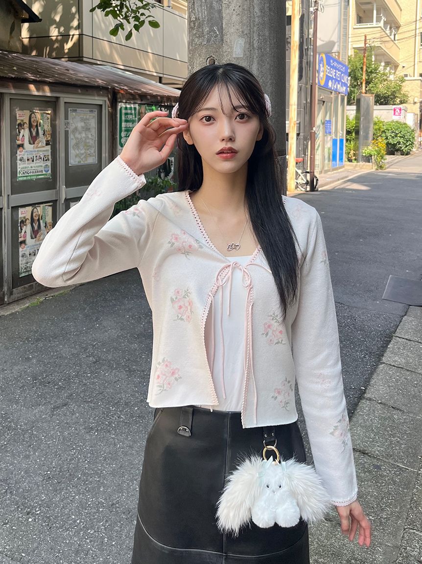 FURFUR「フラワーリボンジャガードカーディガン」|カーディガン|