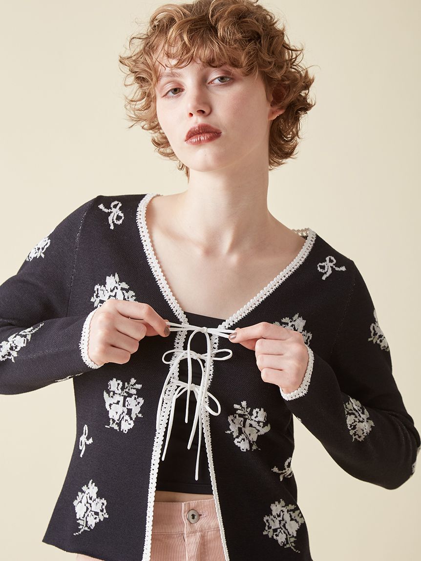 FURFUR「フラワーリボンジャガードカーディガン」|カーディガン|