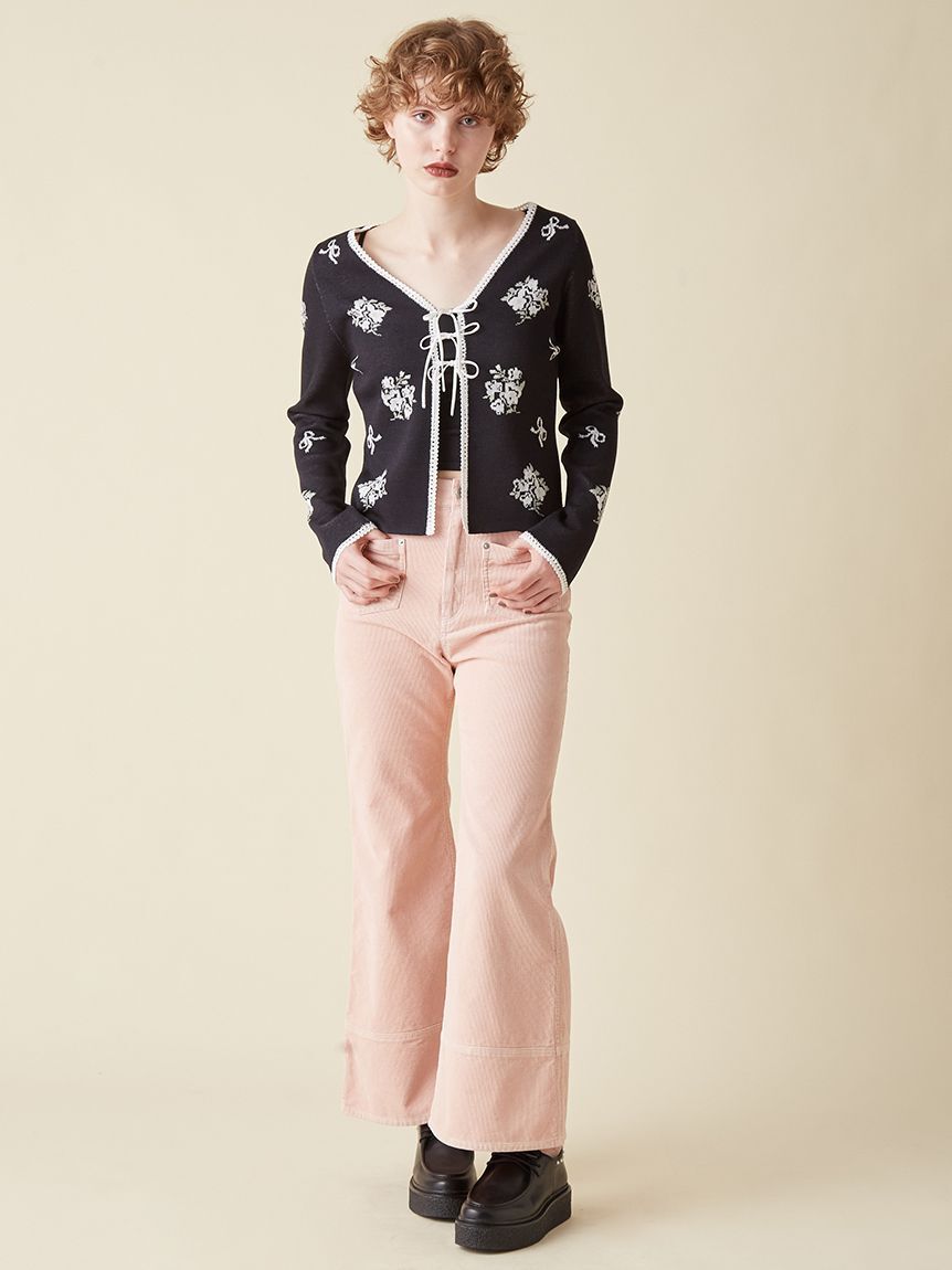 FURFUR「フラワーリボンジャガードカーディガン」|カーディガン|