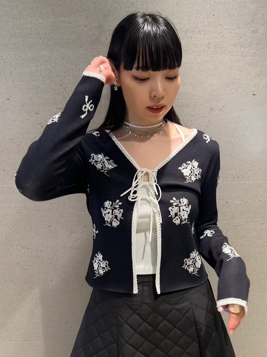 FURFUR「フラワーリボンジャガードカーディガン」|カーディガン|