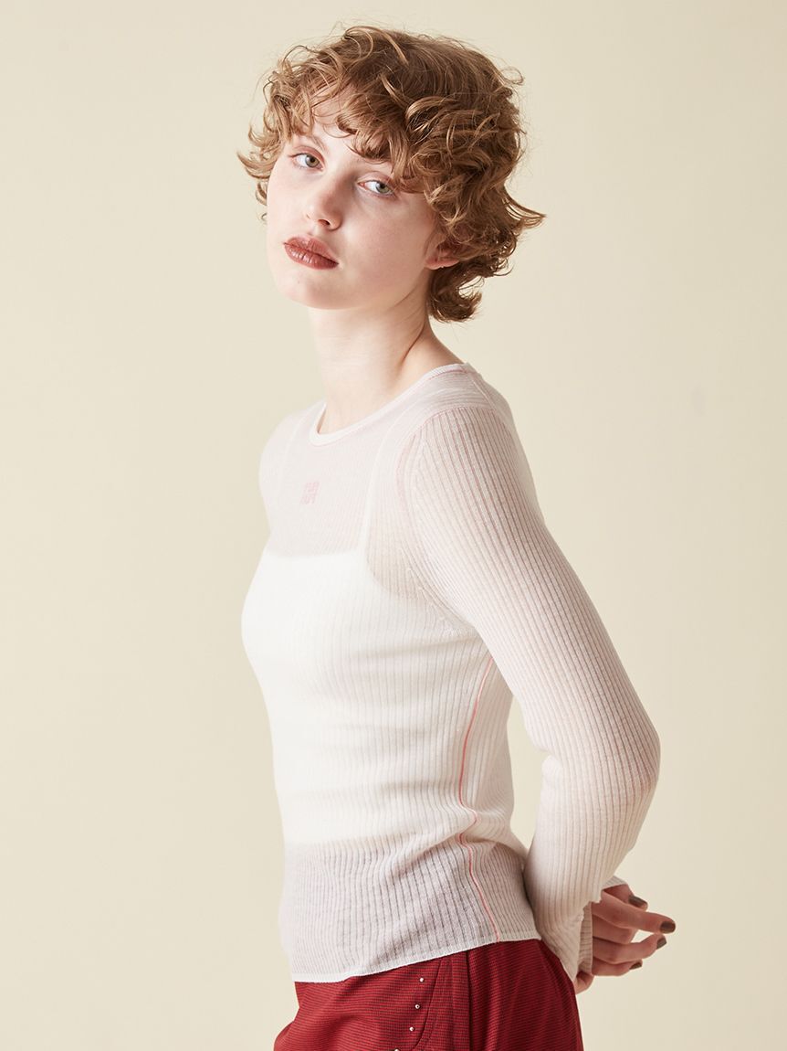 FURFUR「ロゴ刺繍シアーウールリブニット」|ニット・セーター|